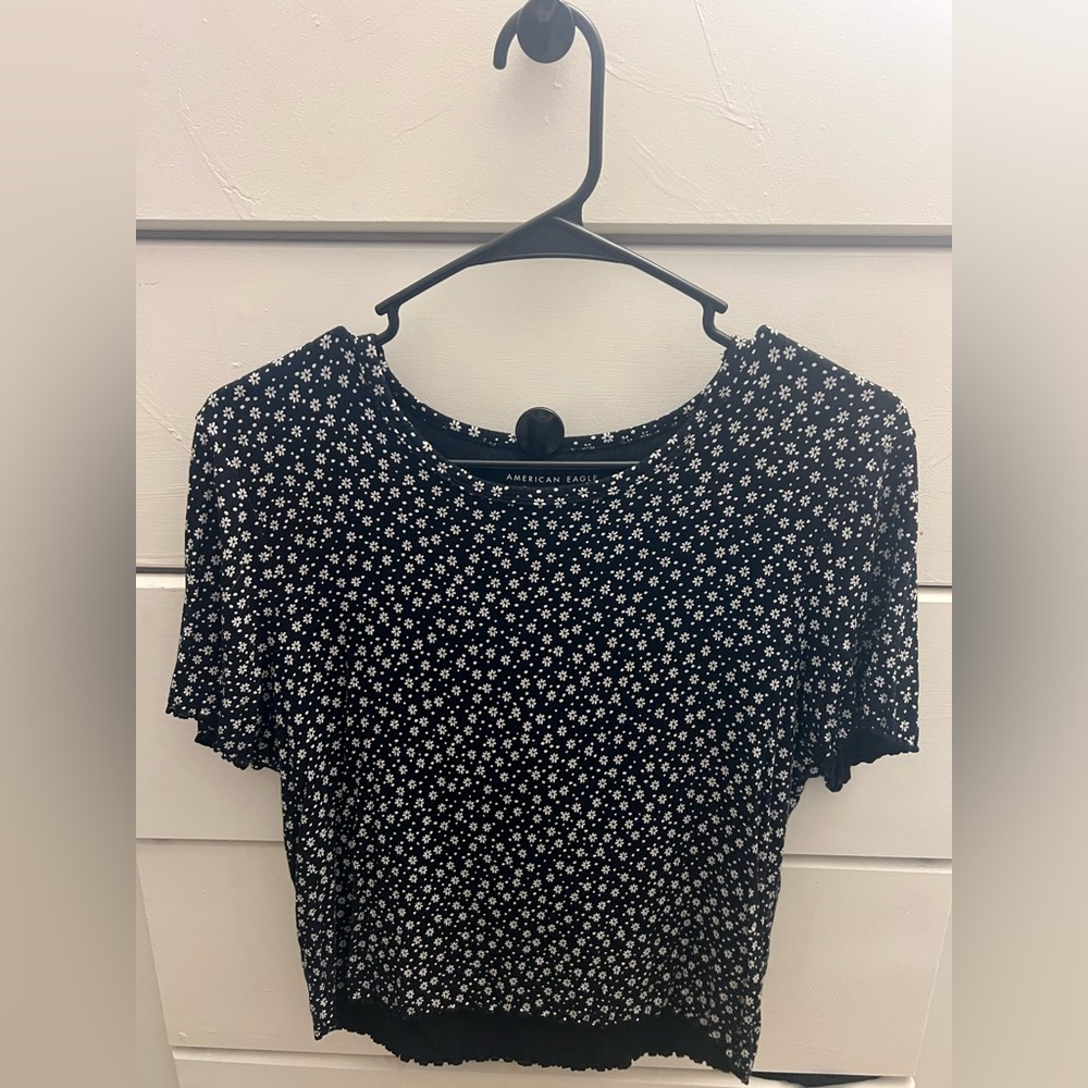American Eagle Black Floral Top